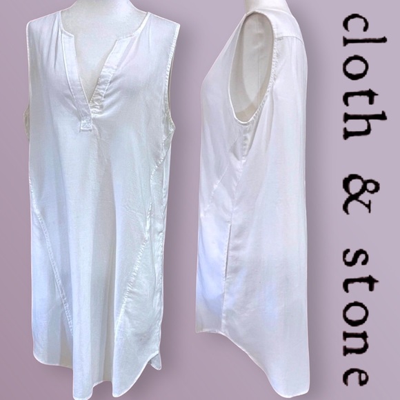 ANTHROPOLOGIE CLOTH & STONE‎ High-Low White Denim Mini Dress - Picture 2 of 12